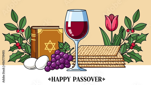 Passover Symbols Religious Celebration Food and Drink.