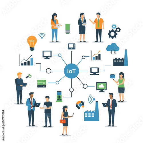 People connect to the internet of things with technology and data.