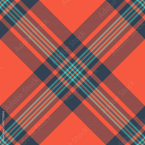 Wide fabric check pattern, wedding texture seamless background. Livingroom textile plaid vector tartan in red and blue colors.