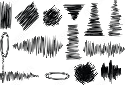 Collection of abstract black brush stroke textures and patterns