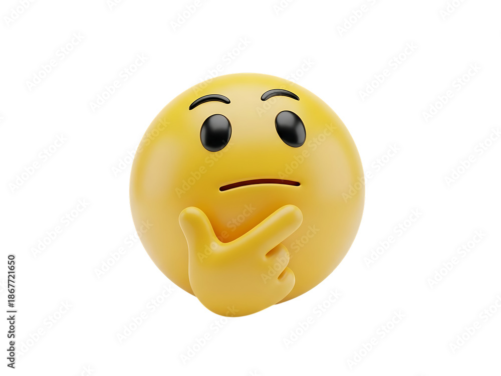 Fototapeta premium Thinking emoji face isolated on transparent background