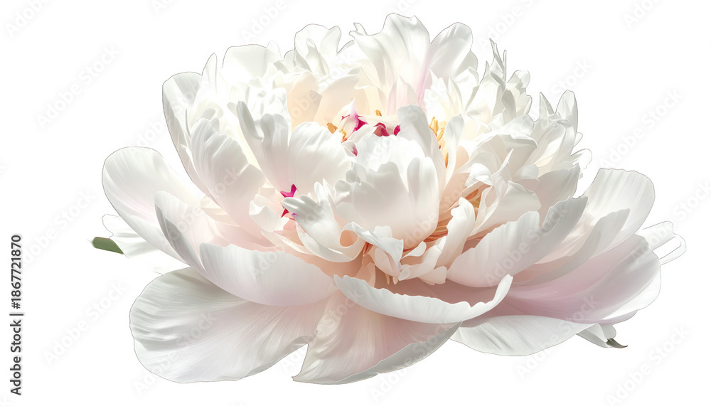 Obraz premium Close-up of a fully bloomed white flower with layered petals, on a black background