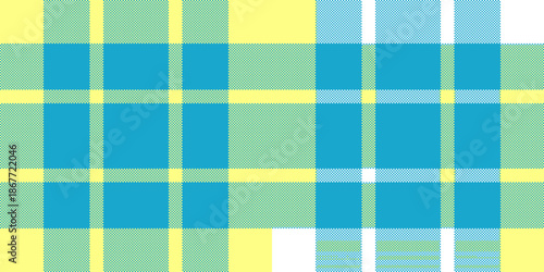 Birthday check textile background, fancy fabric pattern texture. Aesthetic vector tartan seamless plaid in yellow and cyan colors.