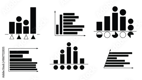 Infographic graph chart icons business data visualization elements on white background for presentations reports