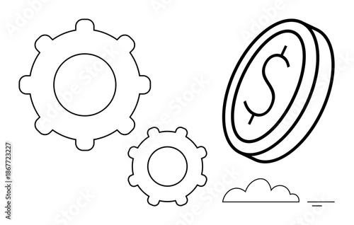 Financial growth. Gears and a dollar coin financial operations and economic progress. Financial growth driving innovation, strategic planning, and wealth creation. Perfect for investment, banking