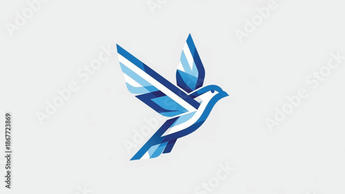 Modern geometric bird logo featuring a stylized blue dove or swallow in flight. The design uses sharp, clean lines and various shades of blue to create a sense of motion, freedom, and soaring energy. 