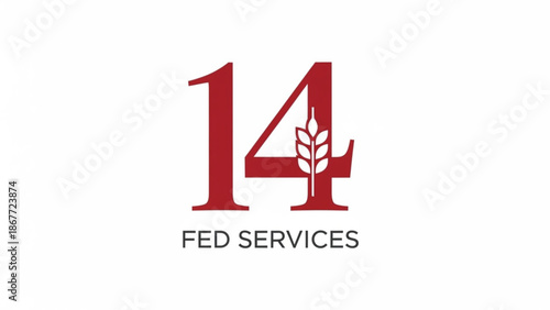 professional corporate logo featuring the number "14" in a classic red serif font with a white wheat stalk integrated into the numeral four. The clean, minimalist design with the text "FED SERVICES"