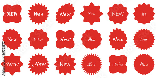 NEW Sticker Set Zigzag Discount Price Drop Special Price Campaign Fair Decoration Adornment Seal Stamp. Set of new arrival shop product tag icon. New labels or sale badges and banners vector sticker