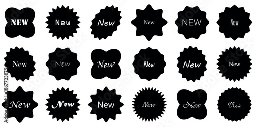 NEW Sticker Set Zigzag Discount Price Drop Special Price Campaign Fair Decoration Adornment Seal Stamp. Set of new arrival shop product tag icon. New labels or sale badges and banners vector sticker