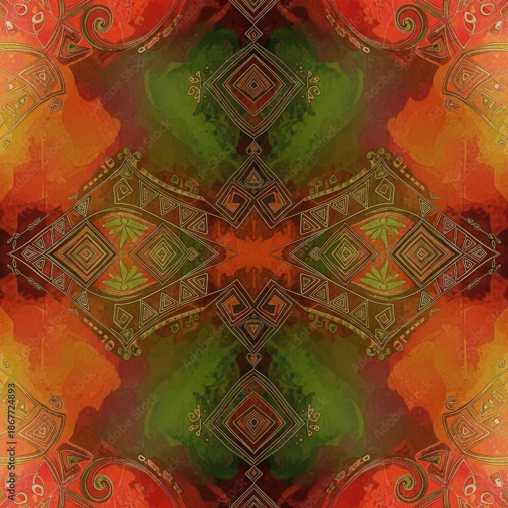 Fototapeta premium Vibrant abstract pattern with green and orange hues