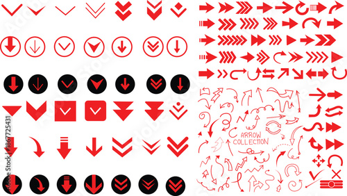 Hand drawn Arrows Check marks doodle set. scroll illustration sign collection. Hand drawn checkbox checklist tick and cross signs style vector illustration with charcoal crayon texture