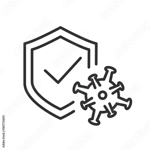 disease prevention icon, protection from viruses, shield and microbe, vector illustration eps 10