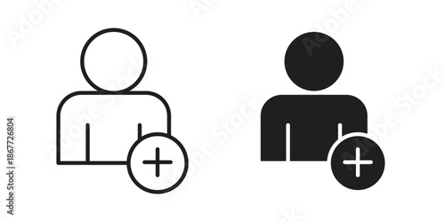 Add a new user icons on white background. EPS 10. Editable linear style stroke. Vector icon