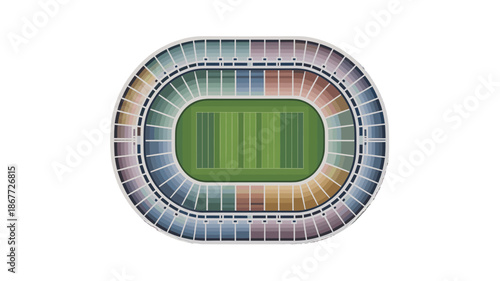 An overhead view of a stadium arena showing the seating sections.