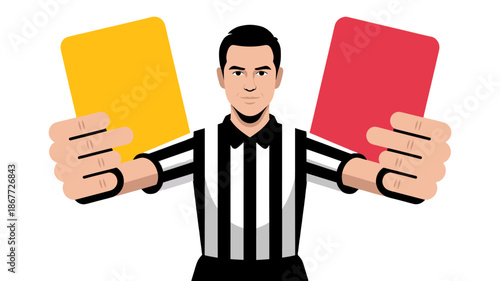 Referee showing a yellow card and a red card, symbolizing penalties and control.