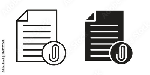 Attach document icons on white background. EPS 10. Editable linear style stroke. Vector icon