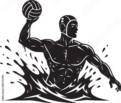 Dynamic water polo player ready to make a powerful throw in the water