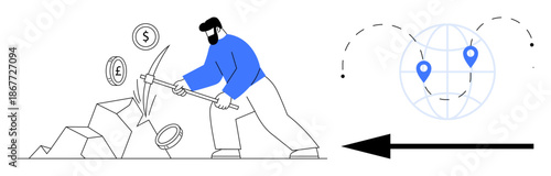 Cryptocurrency mining. Mining digital coins with blockchain technology and global cryptocurrency transactions. Cryptocurrency supporting financial systems and digital innovations. For fintech