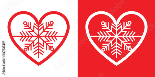 Minimalist heart icons in red and white. Split screen design featuring a red heart on white and a white heart on red. Flat vector illustration for Valentine's Day, love, and romantic concepts.