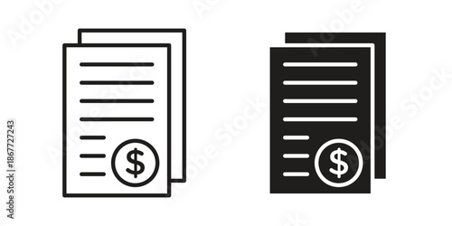 Bills icons on white background. EPS 10. Editable linear style stroke. Vector icon