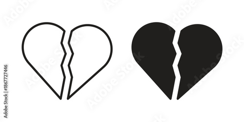 Broken heart icons on white background. EPS 10. Editable linear style stroke. Vector icon