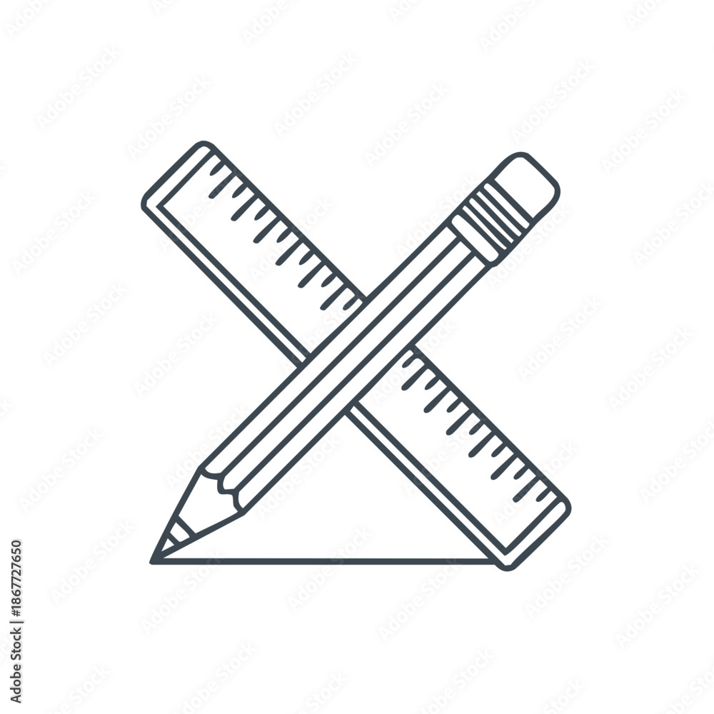 Naklejka premium Pencil and Ruler Line Art for Geometry Engineering Measurement and Education Resources