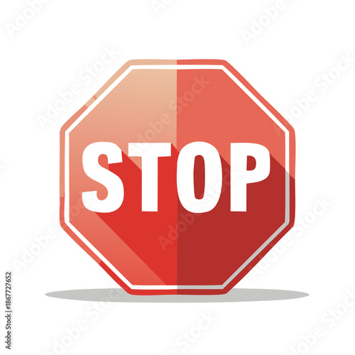 Red octagon with bold STOP text illustration traffic caution and road safety sign for pedestrian crossing and vehicular regulations