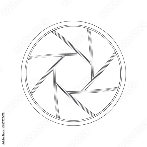 Camera lens aperture illustration in outline style for photography design and concepts