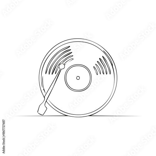 Stylized Vinyl Record Player Drawing on White Background Minimalist Design Music Illustration