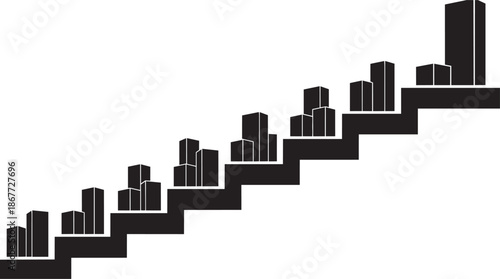 Abstract rising city skyline vector graphic black silhouette on transparent background illustration