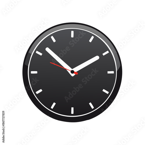 Round wall clock showing time in vector illustration. Clockface with hour, minute and second hand for concept design.