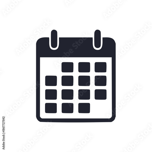 Simple calendar icon illustration showing month and day. Scheduling or planning a reminder for important events.