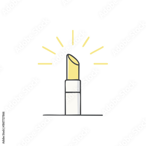 Illustration of lip balm or chapstick with radiant light on top against a plain background, representing health and beauty.