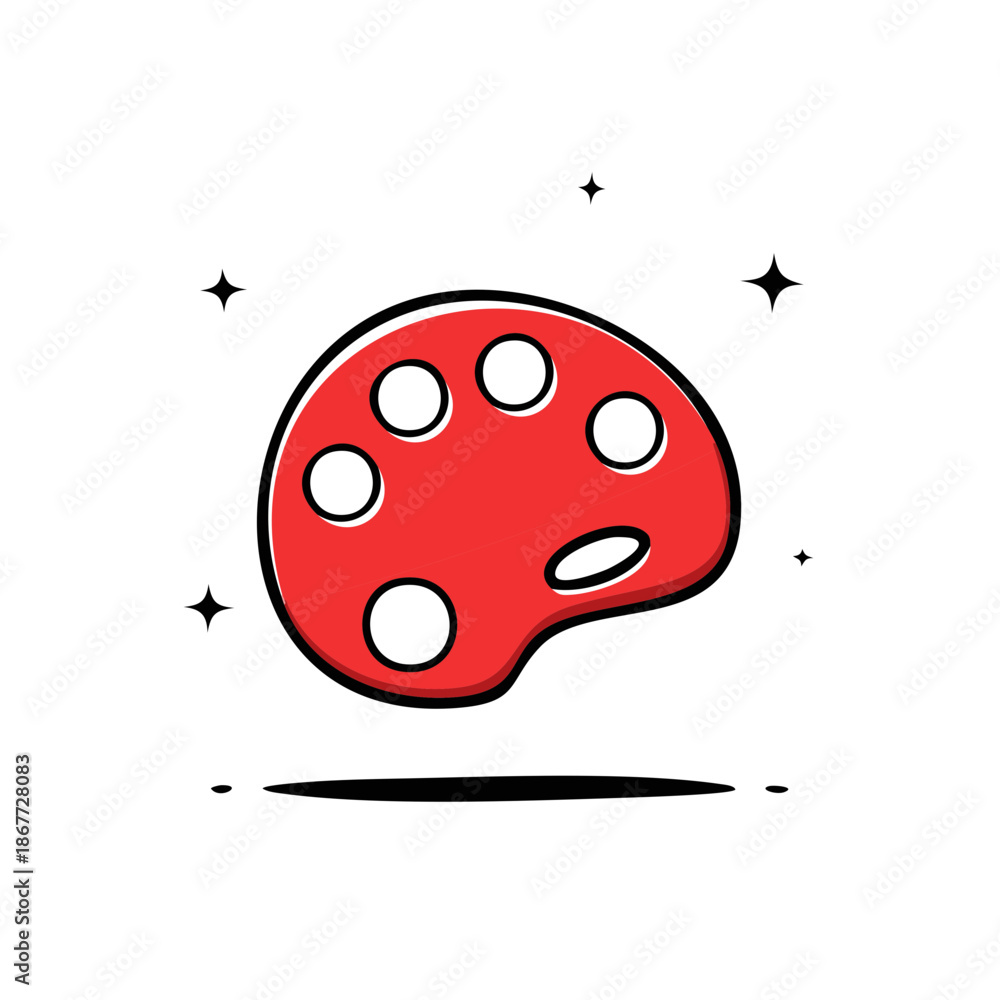 Fototapeta premium Red Paint Palette with Six Wells Cartoon Style Drawing for Artistic Creativity
