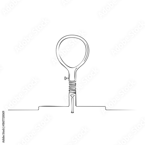 Abstract minimalist line art of vintage magnifying glass with spring, minimalist style illustration