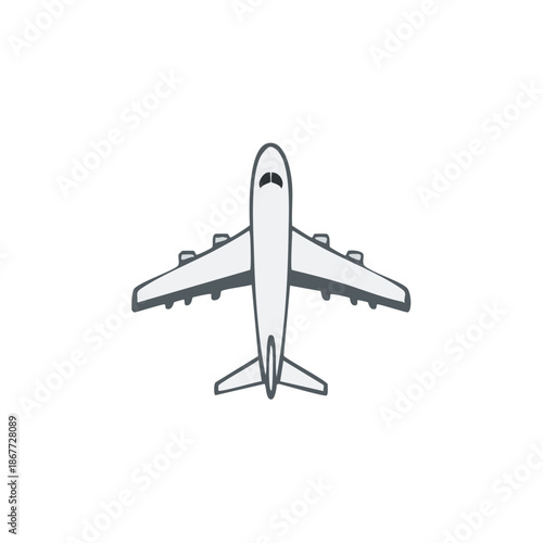 Airplane vector illustration, top view of passenger aircraft for traveling and transportation, minimalist airplane icon.