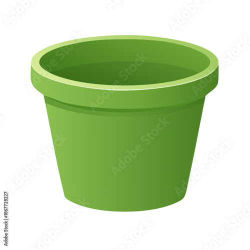 Green Plant Pot, Flowerpot Container for Plants, Empty Flowerpot, Gardening, Vector Illustration