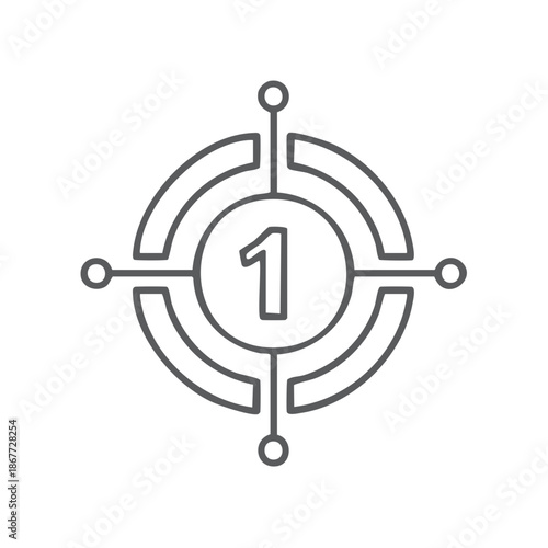 Number one focus point marker symbol, target icon, aim graphic element