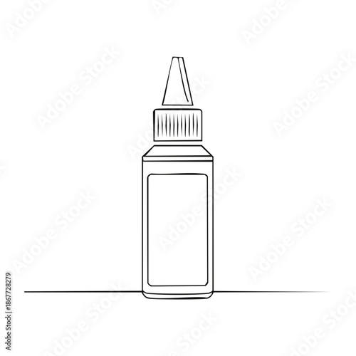 Minimalist Line Art Depiction of Essential Oil or Medicine Bottle with Applicator Nozzle for Product Mockups and Designs. Simple Graphic Black and White Design