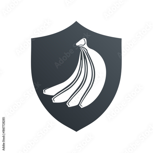 Stylized Illustration of Bananas on a Shield Emblem Dark Graphic Design Symbol Health Food Safety Icon Food Industry Vector
