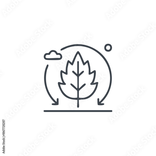Ecology linear vector icon with leaf, cycle, environment, sustainability. Eco-friendly sign, organic lifecycle, environmental protection