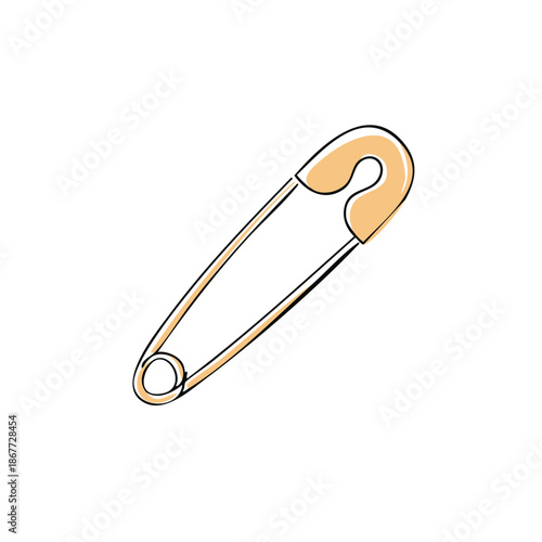 Safety Pin Illustration: Close Up Fastener Device for Clothing and Crafts