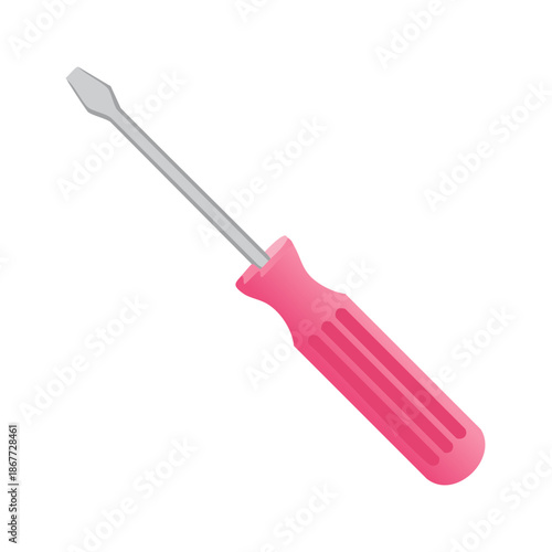 Pink handled slotted screwdriver tool featuring a silver shank positioned diagonally for DIY projects and home repairs