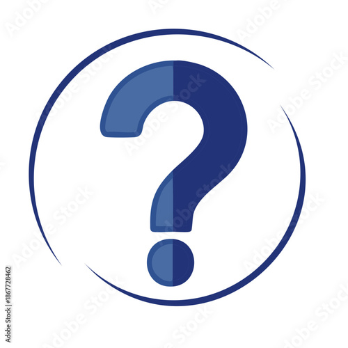 Blue question mark graphic inside a circle, business concept of doubt, faq, support, solution, or asking for help.