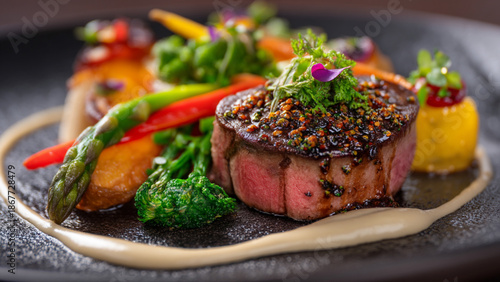 Elegant gourmet cuisine plating