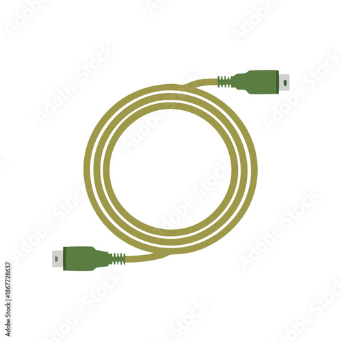 Coiled Green HDMI Cable Connection High Definition Cord Digital Data Transmission