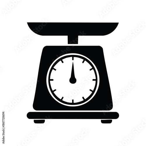 Black weight scale, analog kitchen equipment, measuring device with gauge, cooking balance