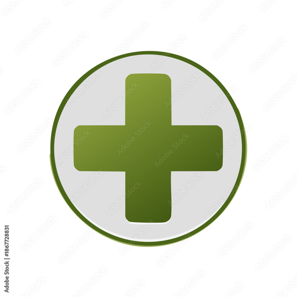 Obraz premium Green Medical Cross Symbol in Circle Shape Healthcare Plus Sign Icon Design