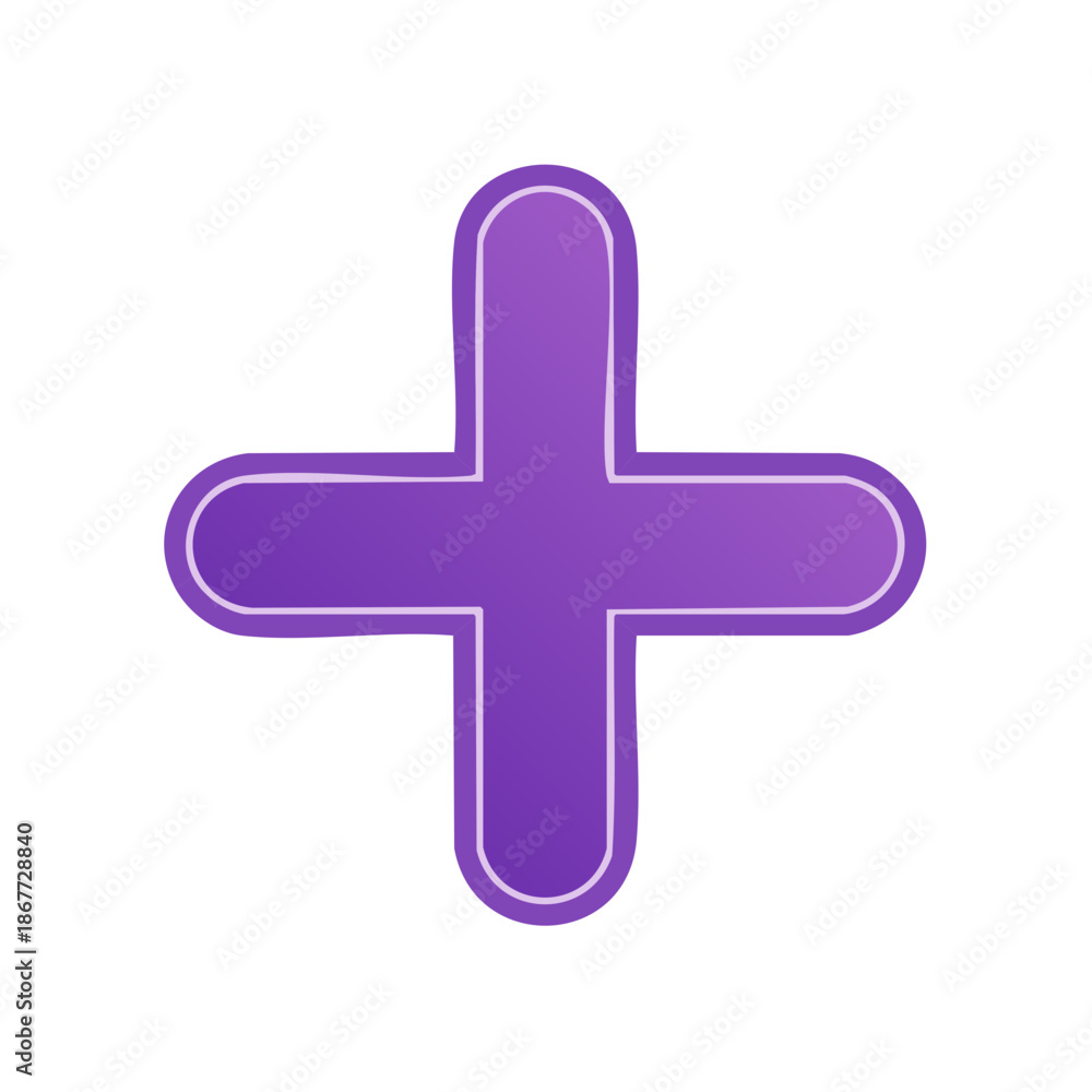 Fototapeta premium Purple Plus Sign Icon Button Rounded Edges Addition Positive Symbol Design