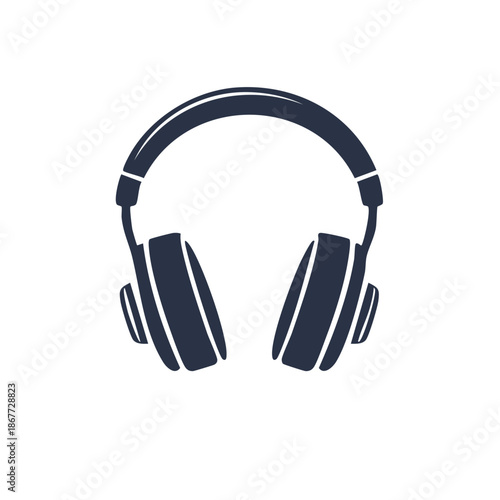 Isolated Dark Blue Headphones Illustration on White Seamless Background Sound Device